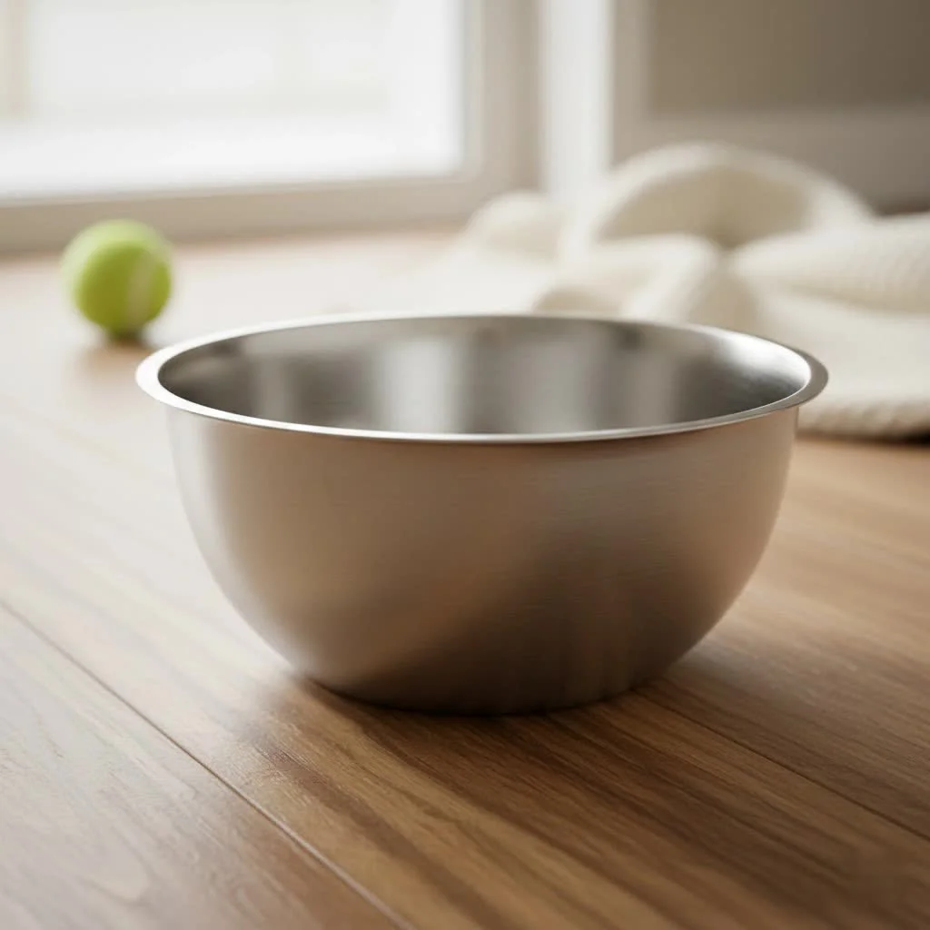 Mixing bowl with a spout pouring batter